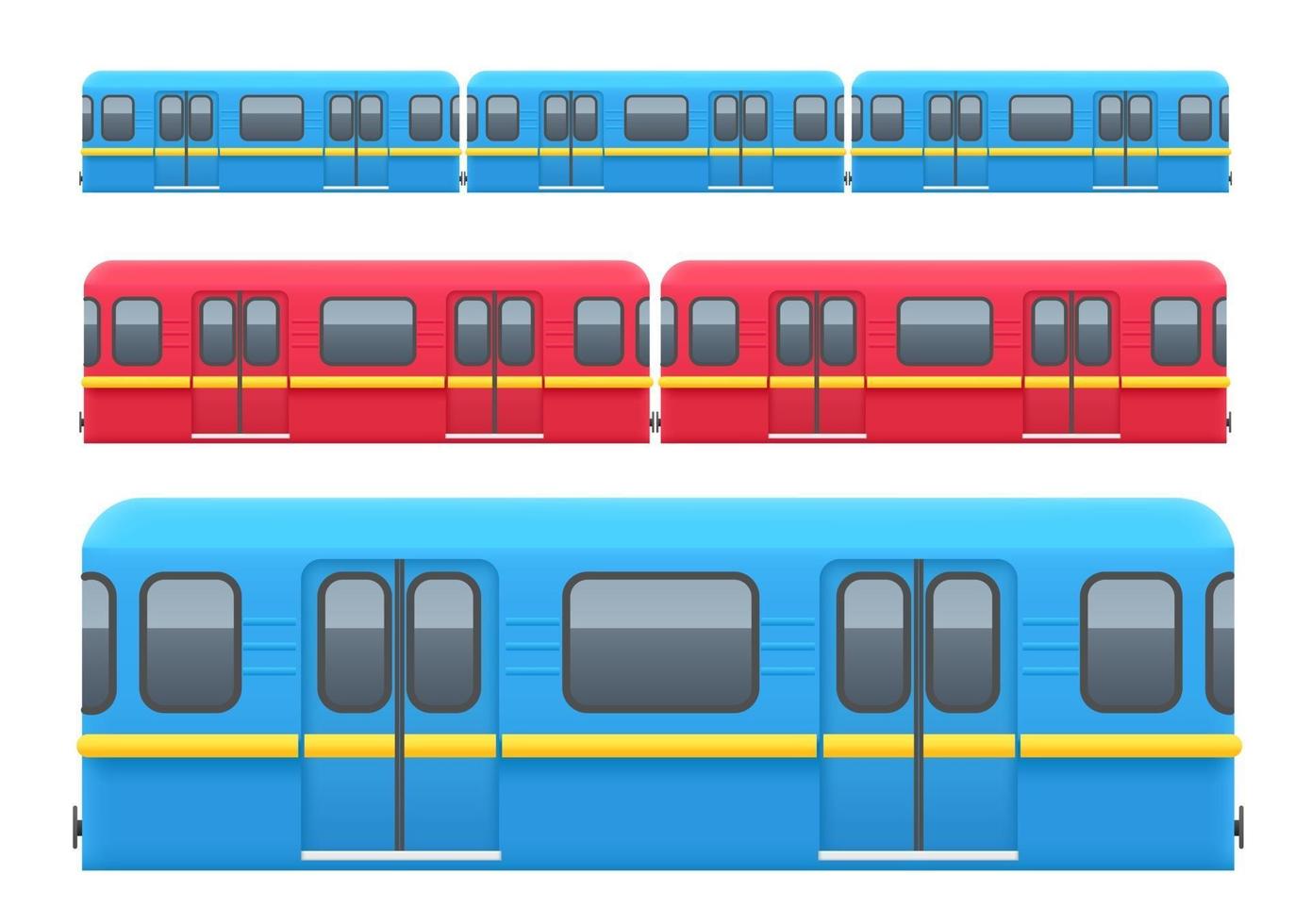 Underground train wagons set isolated on white background vector
