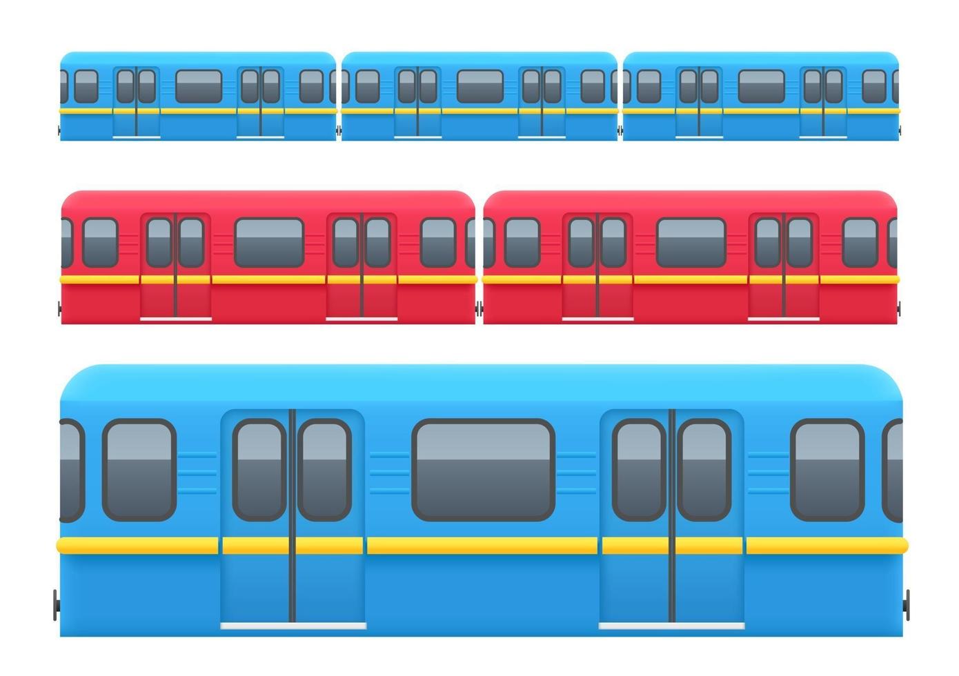 Underground train wagons set isolated on white background vector