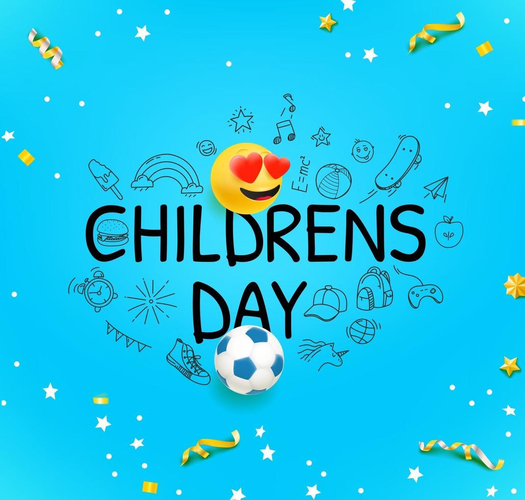 Childrens day greeting card with doodling elements vector