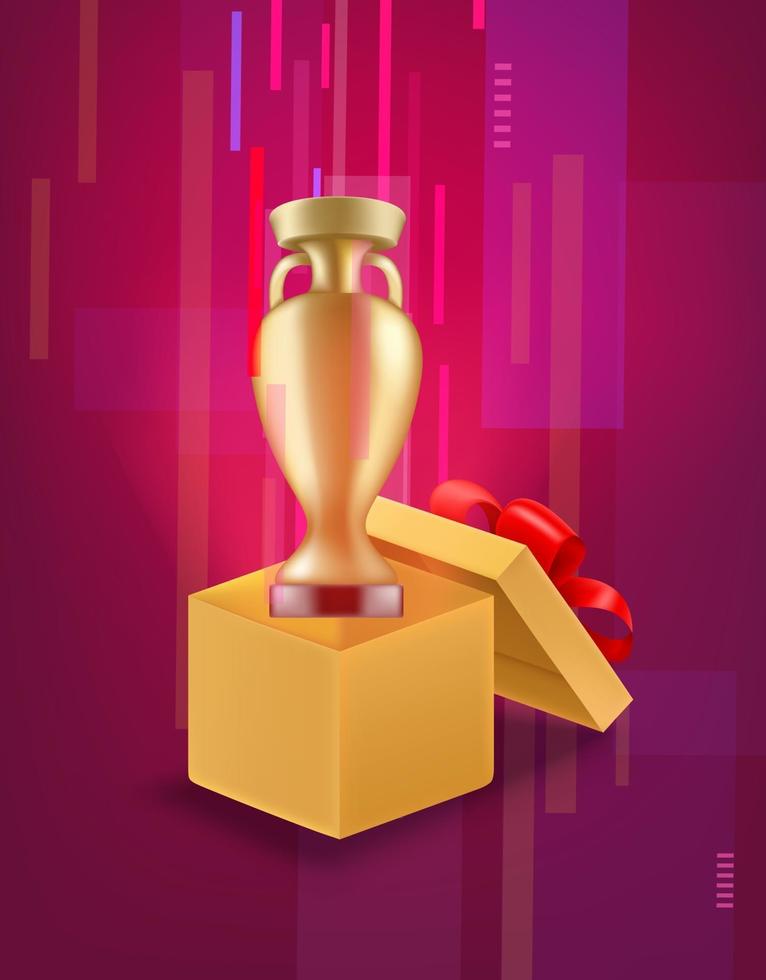 Opened box with golden cup flying out from the box vector