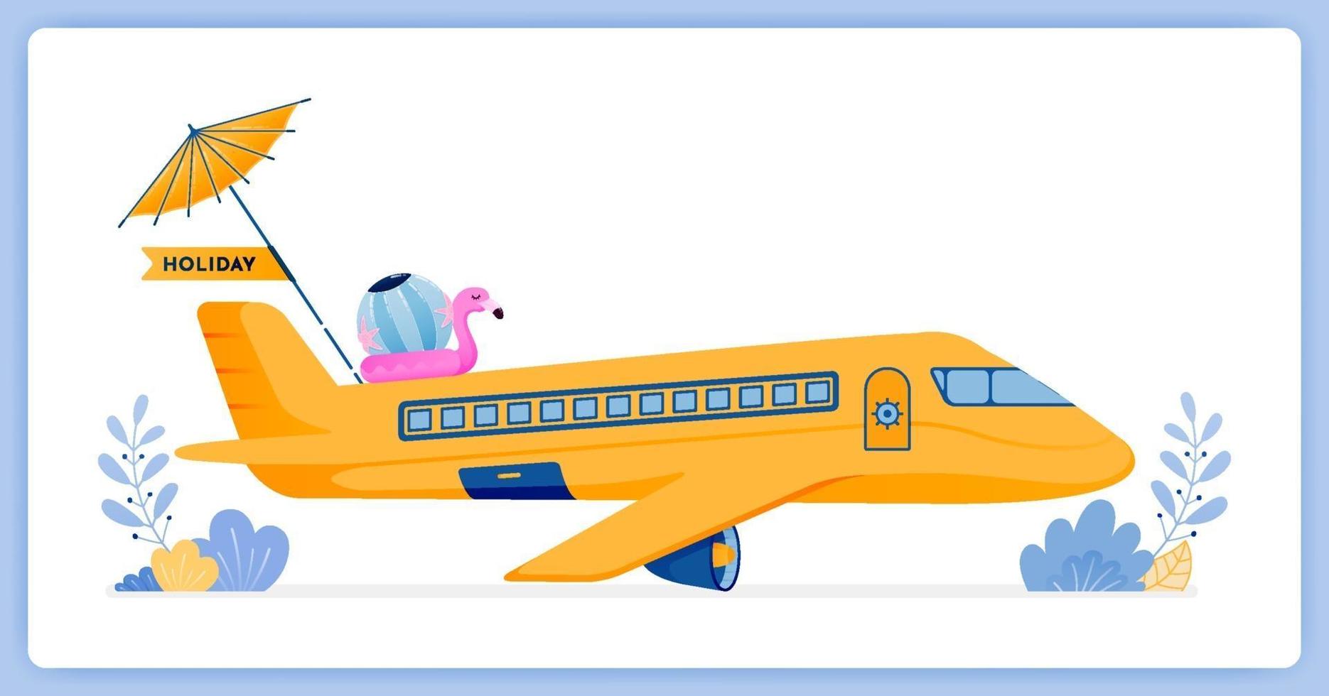 Commercial passenger plane flying to tropical island for vacation. Can be used for landing pages, websites, posters, mobile apps vector