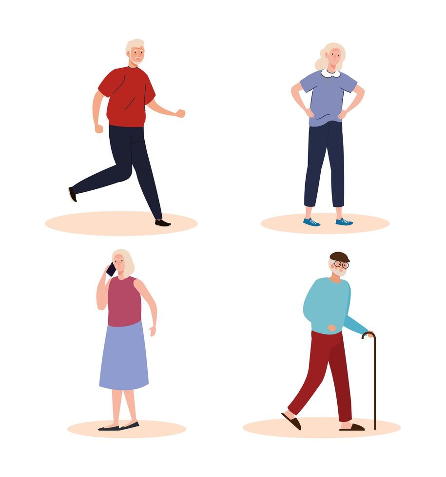 group of four elderly old people characters vector