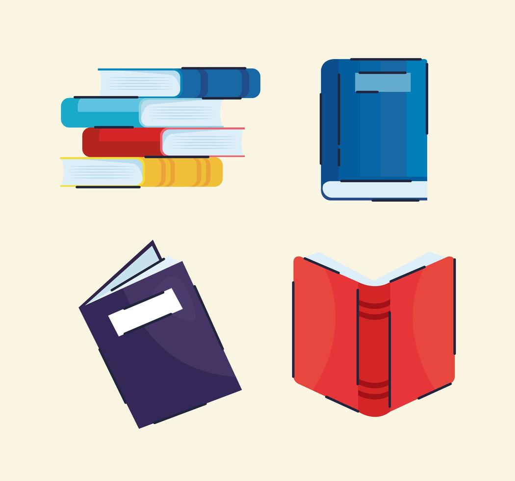 bundle of books set icons vector