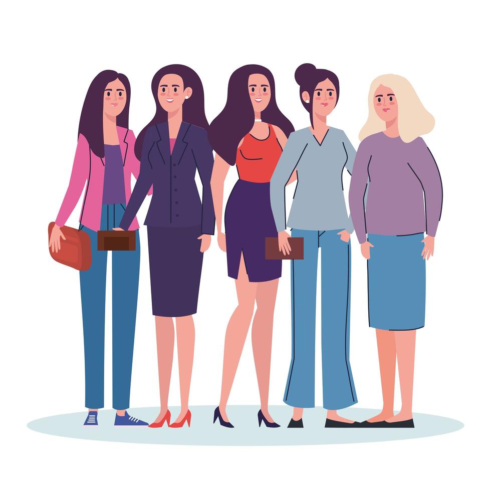 group of women standing avatars characters vector