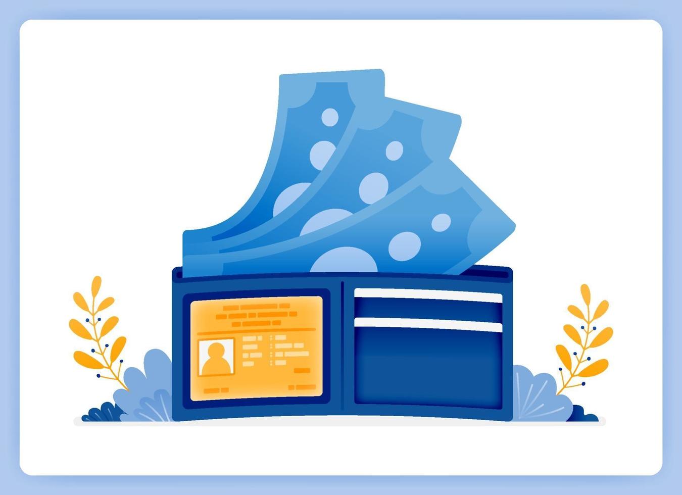 Wallet with money flying, save money in a traditional way. Can be used for landing pages, websites, posters, mobile apps vector