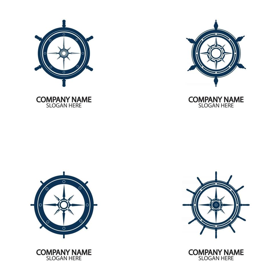 Ship steering wheel and conpass rose navigation vector