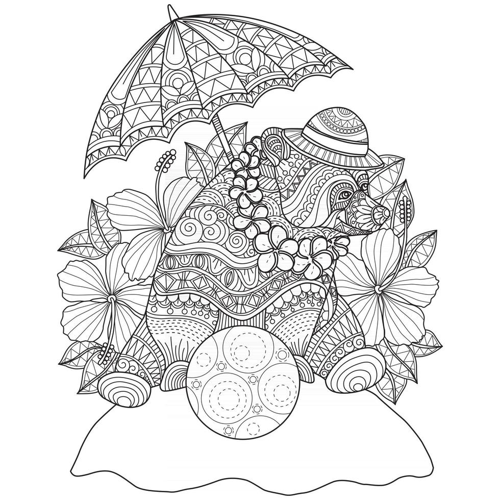 Bear and flower hand drawn for adult coloring book vector