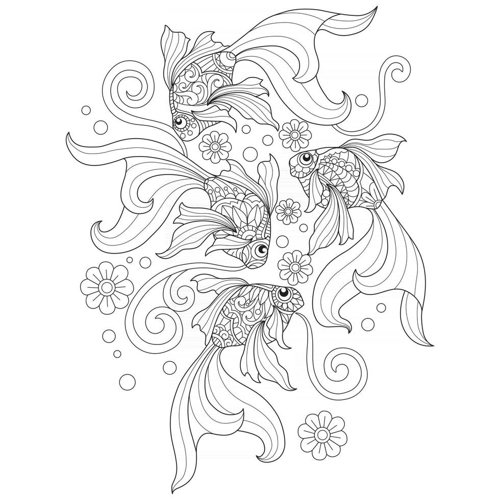 Goldfish hand drawn for adult coloring book vector