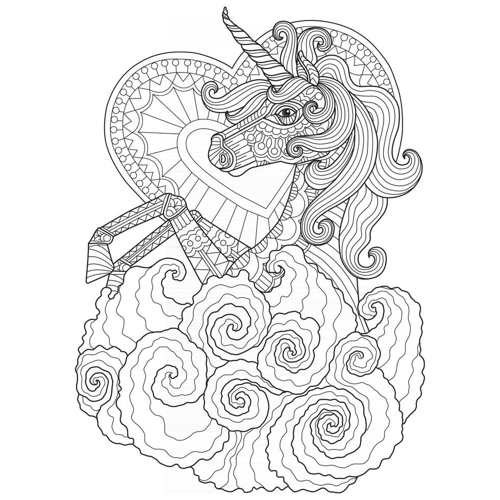 Unicorn hand drawn for adult coloring book vector