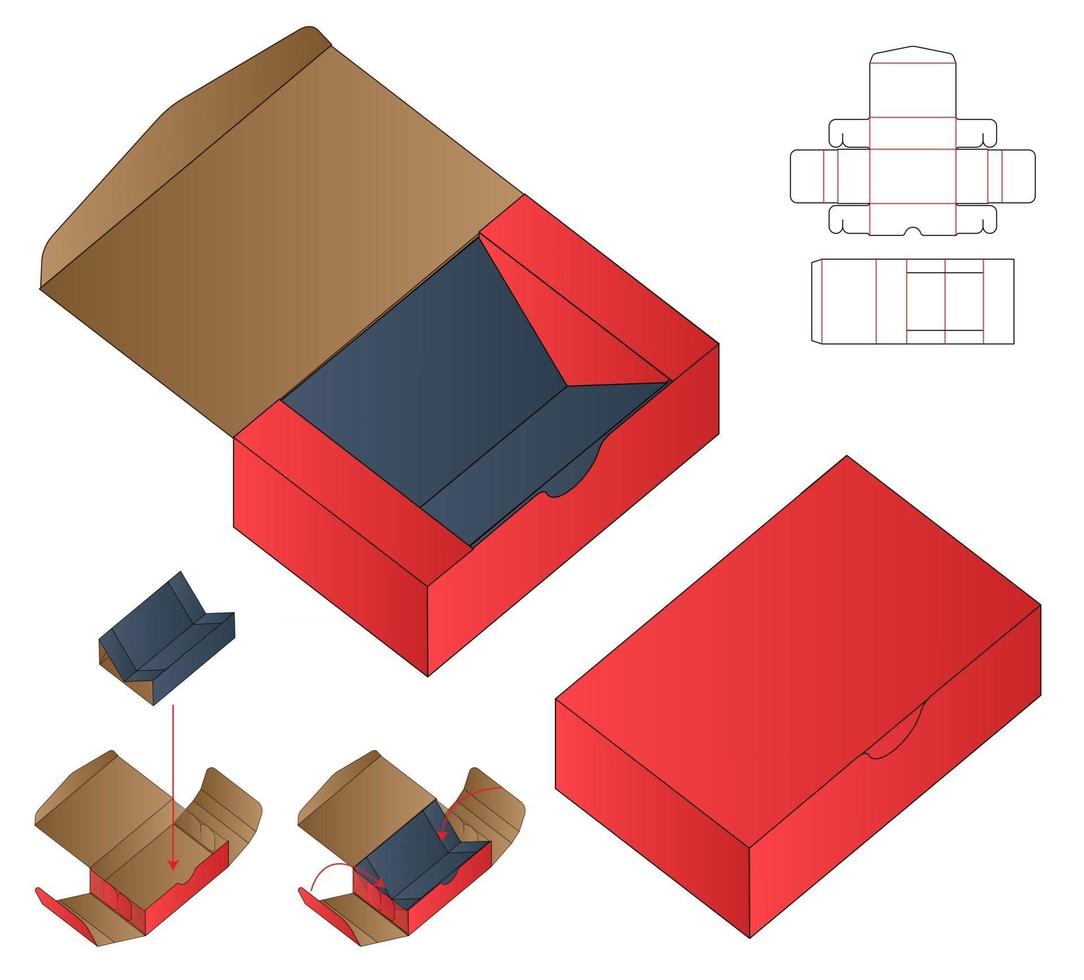 caja de embalaje diseño de plantilla troquelada maqueta 3d vector