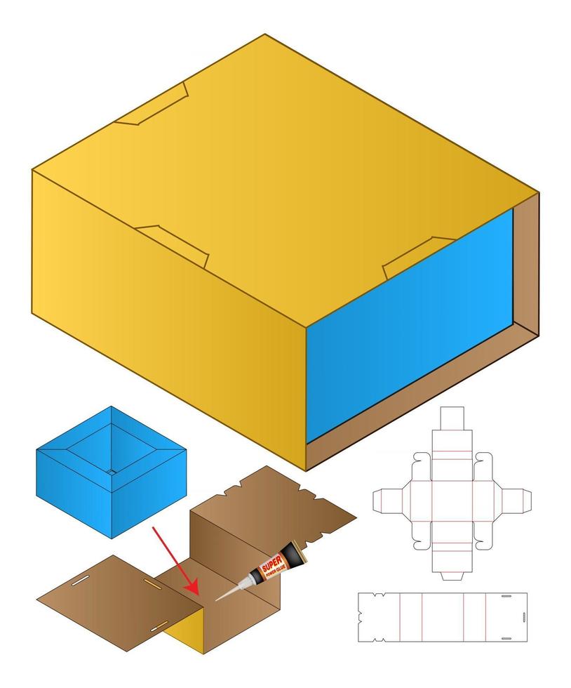 caja de embalaje diseño de plantilla troquelada maqueta 3d vector