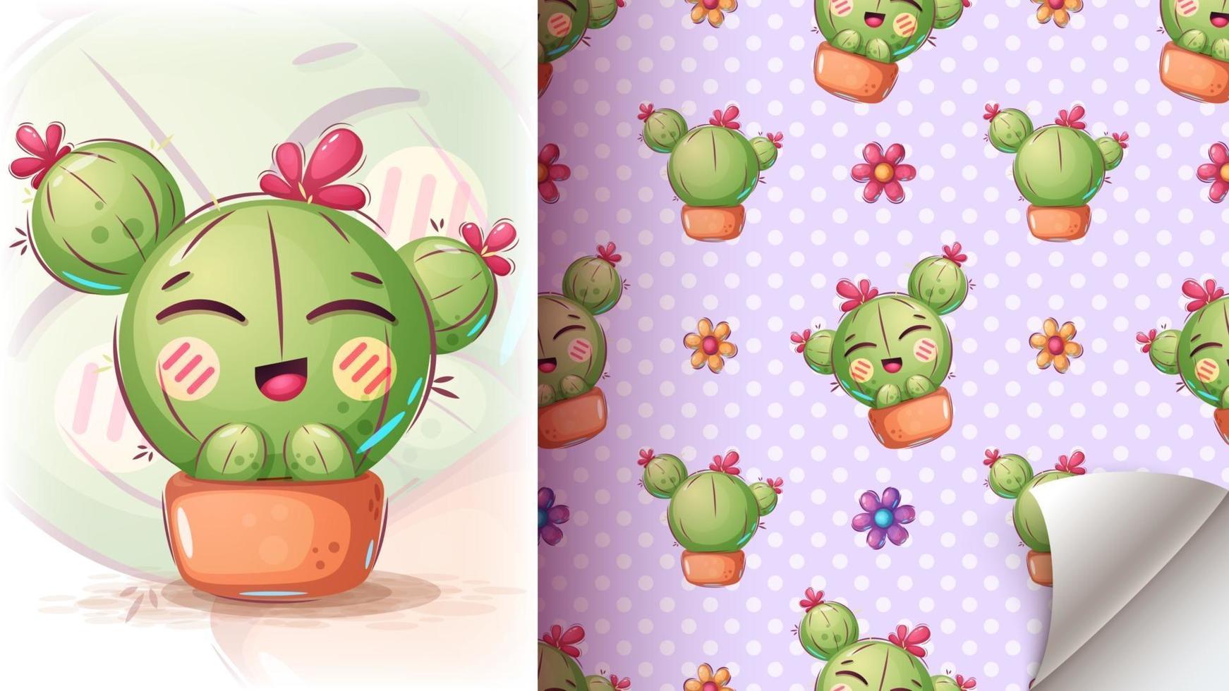 Pretty cactus in pot vector