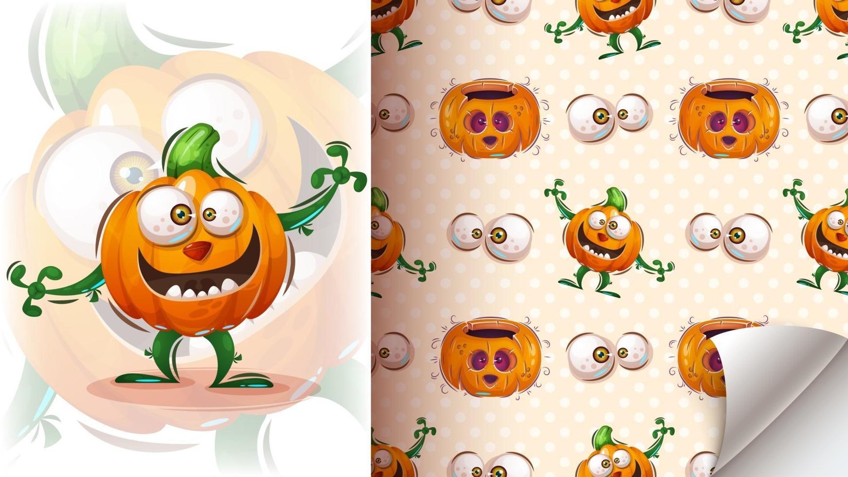 Pumpkin monster cartoon character vector