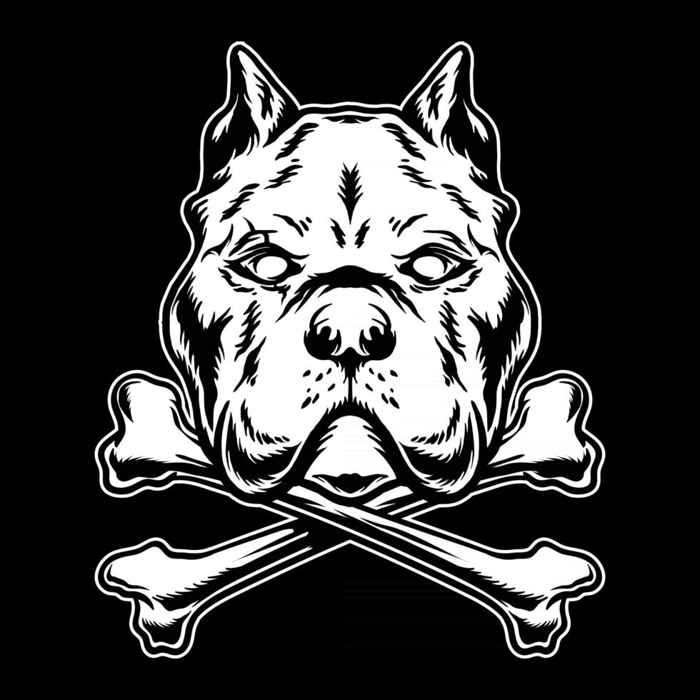 Pitbull with crossbone black and white vector