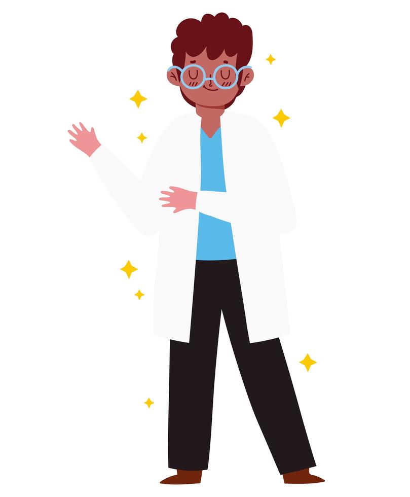 personaje médico con gafas y dibujos animados de abrigo vector