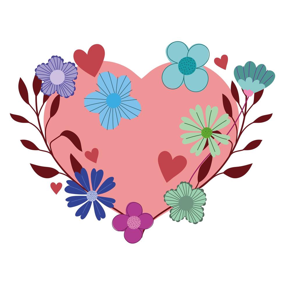 heart love romantic flowers and leaf decoration 2491078 Vector Art ...