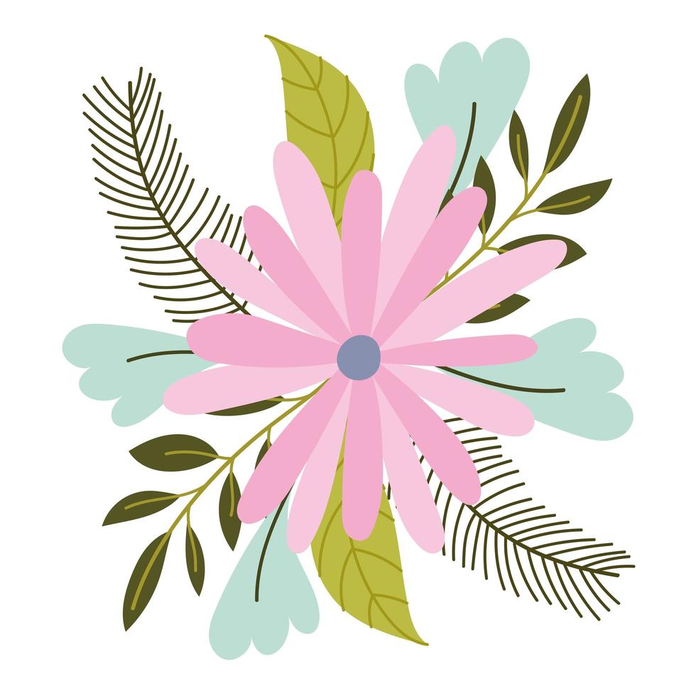 pink flower leaves branch foliage nature isolated style vector