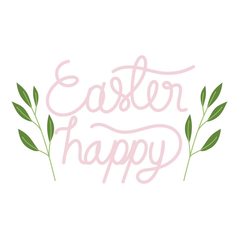 happy easter handmade letters with foliage decoration white background vector