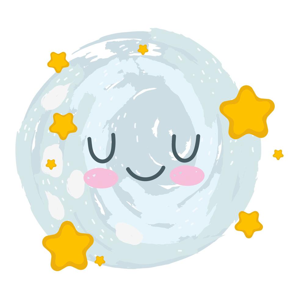 lindo, luna, estrellas, caricatura, aislado, fondo blanco vector