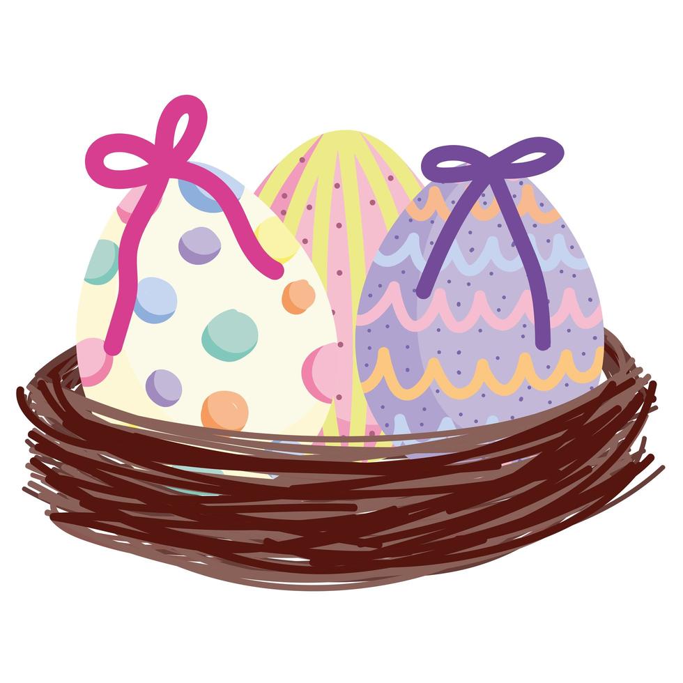 cute easter decorative eggs in basket white background vector