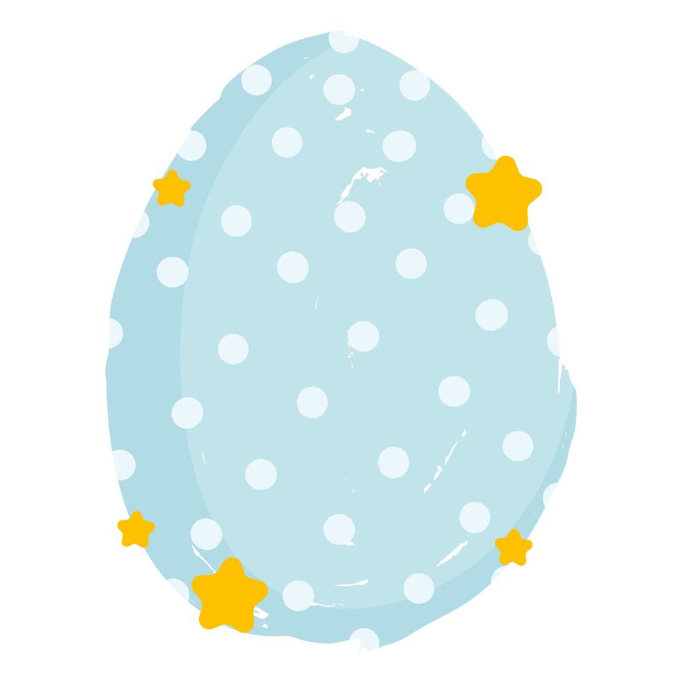 Lindo huevo de pascua azul con decoración de puntos y estrellas fondo blanco. vector