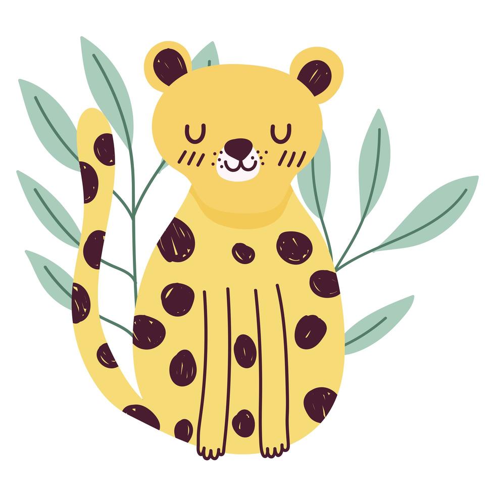 leopard jungle animal wildlife cartoon hand drawn style vector