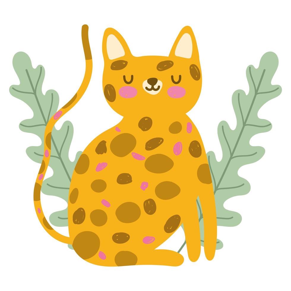 feline jungle animal wildlife cartoon hand drawn style vector