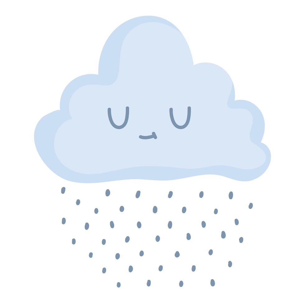 Nube de dibujos animados lindo y estilo aislado de gotas de lluvia vector