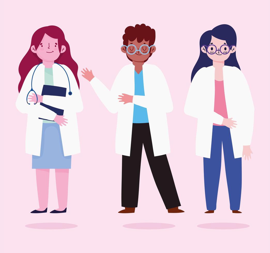 group doctors medical characters professional cartoon vector