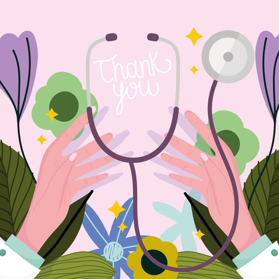 thank you hands female doctor with stethoscope equipment vector
