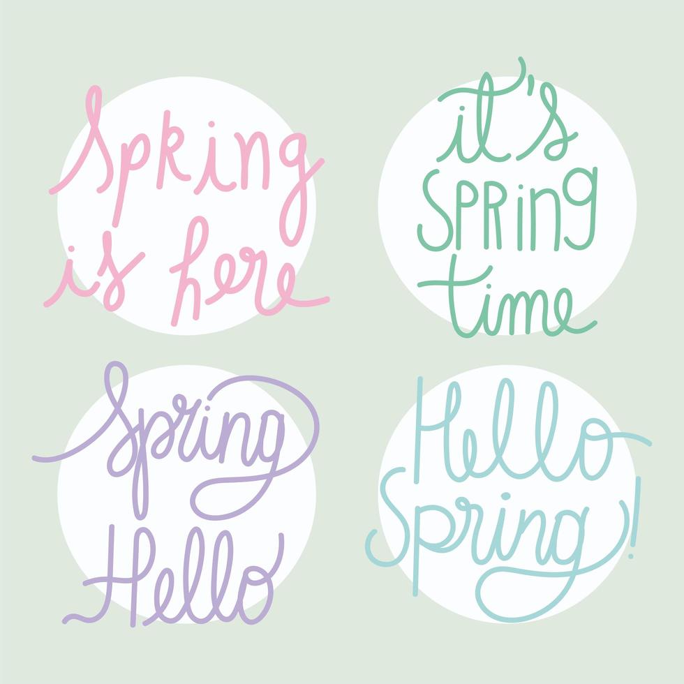 hello spring different hand drawn letters set vector