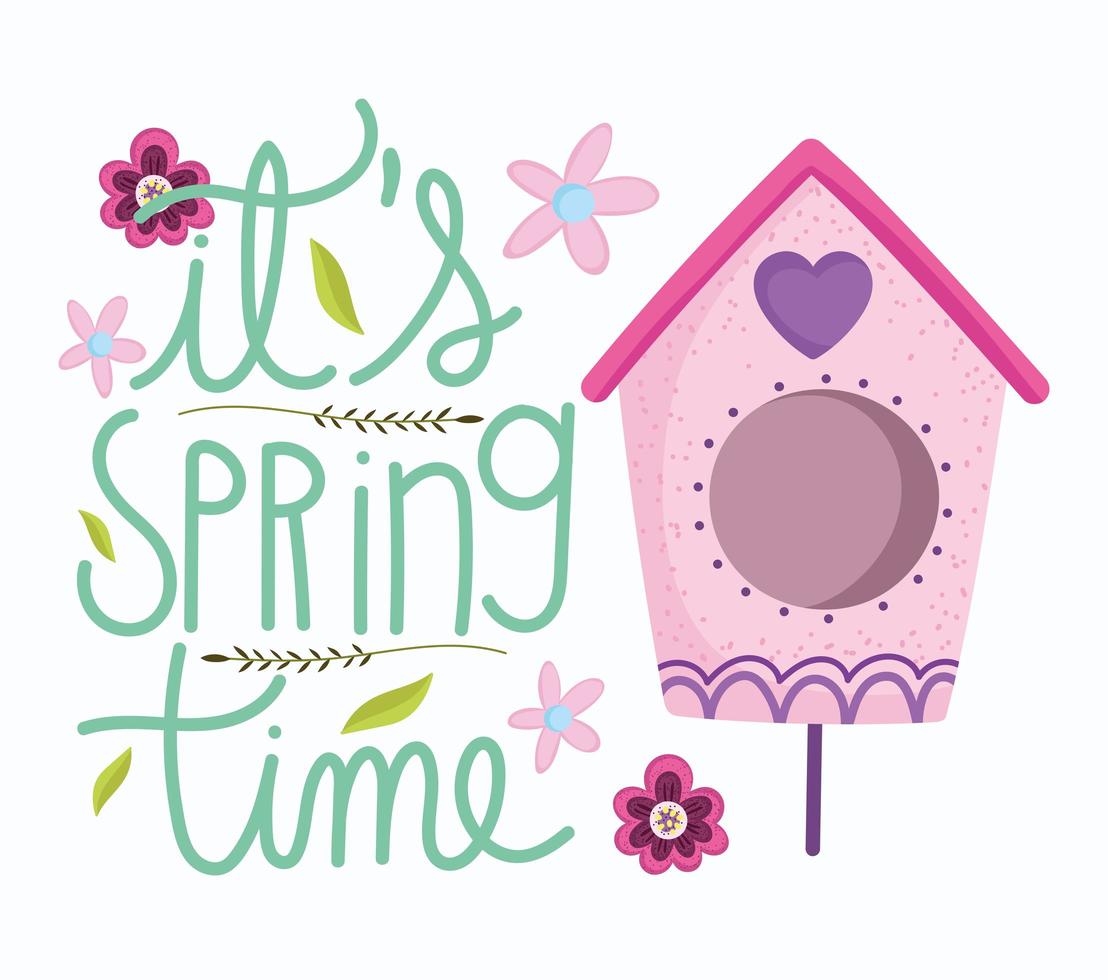 spring time bird house flowers decoration card vector