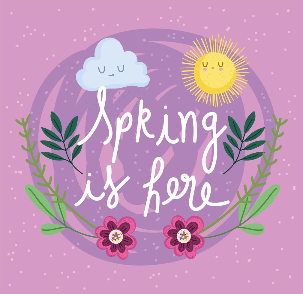 spring time flowers sun cloud cartoon cute vector