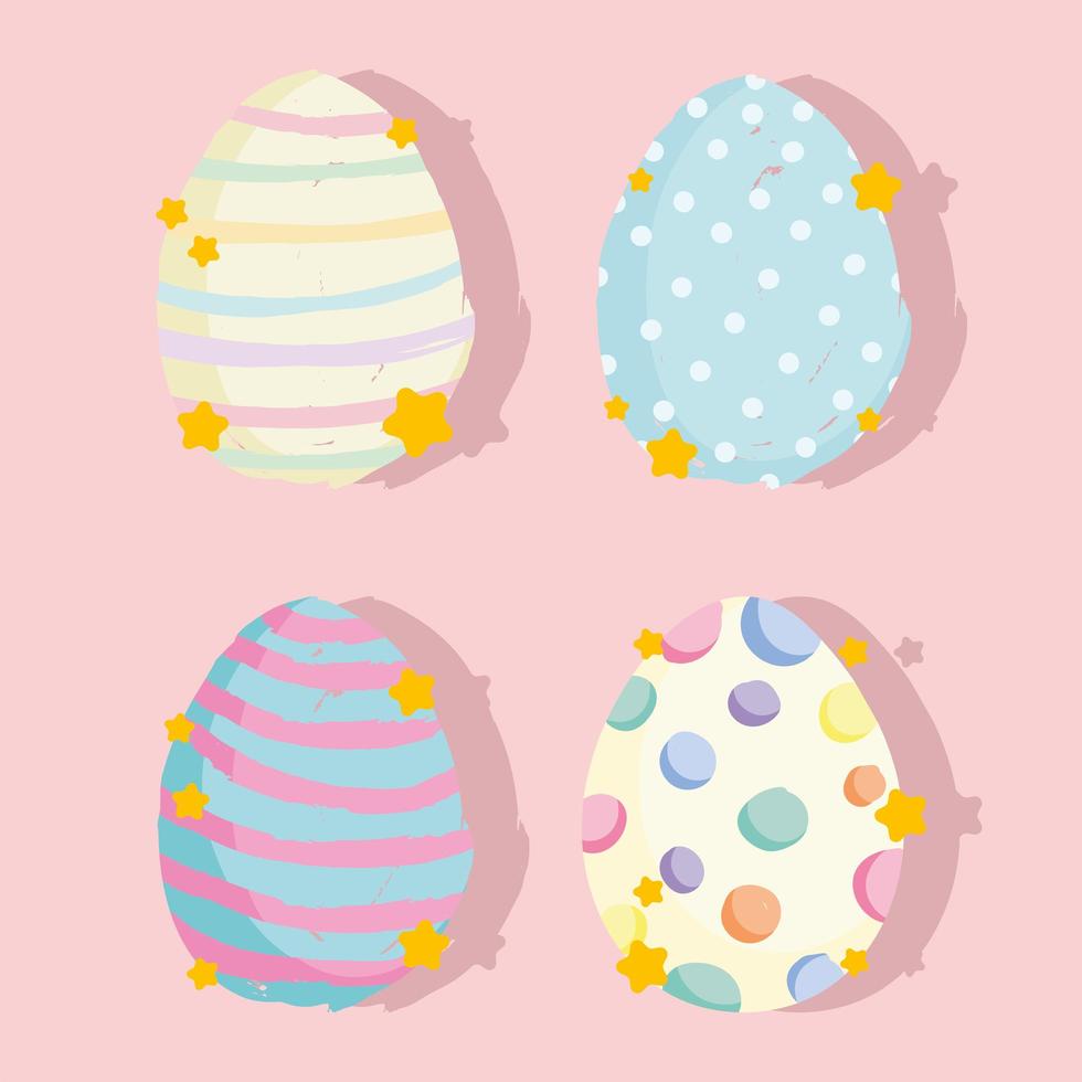 cute easter cartoon decorative eggs celebration set vector