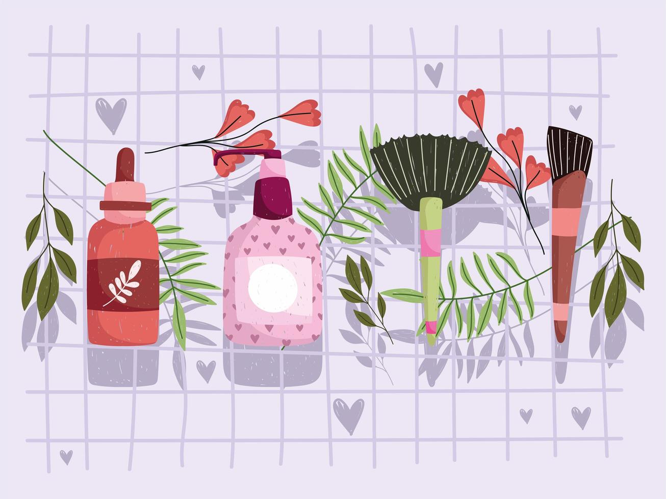 Productos de belleza para el cuidado de la piel natural Decoración floral y herbal. vector