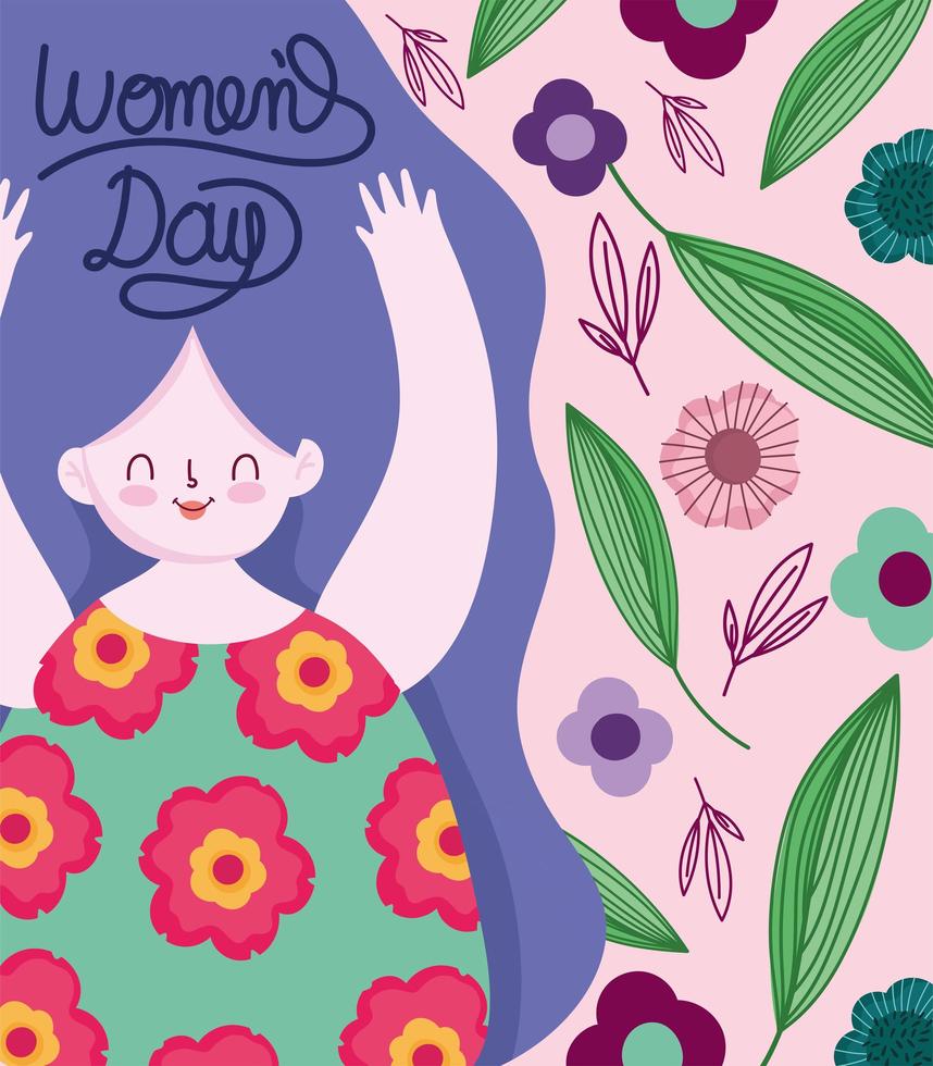 womens day happy woman flowers floral decoration cartoon vector