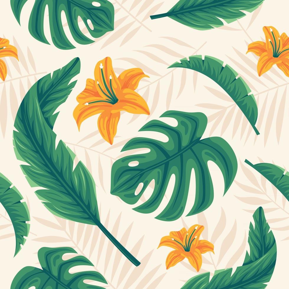 Detailed Tropical Floral Seamless Pattern Background vector