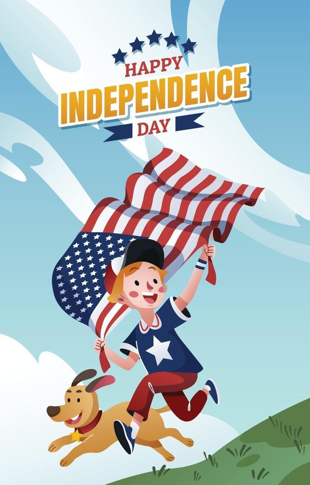 A Boy and His Dog Celebrating Independence Day vector