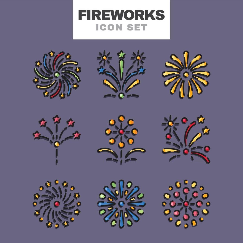 conjunto de iconos de fuegos artificiales vector