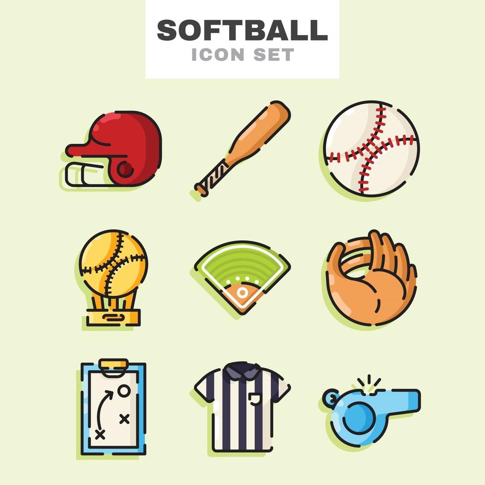 conjunto de iconos de softbol vector