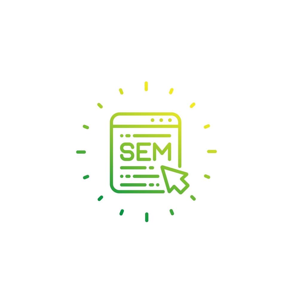 SEM search engine marketing vector linear icon on white