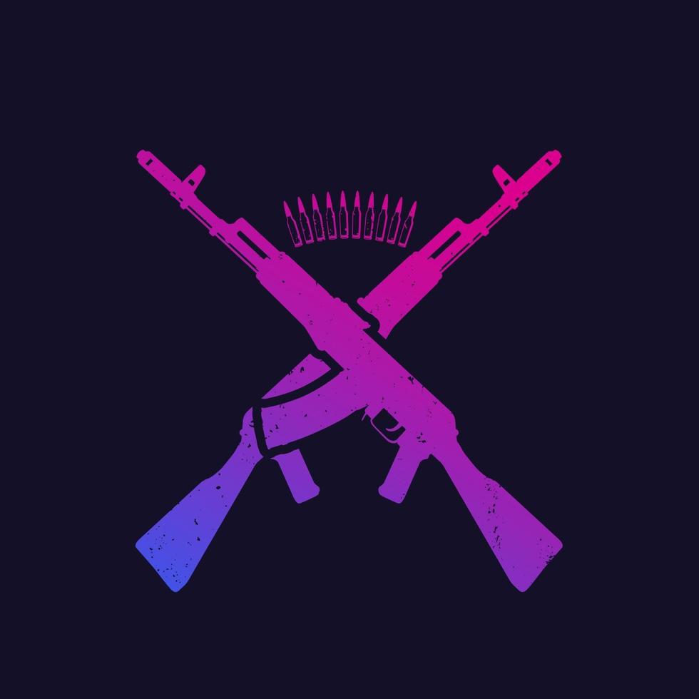 two crossed assault rifles russian automatic guns and bullets vector