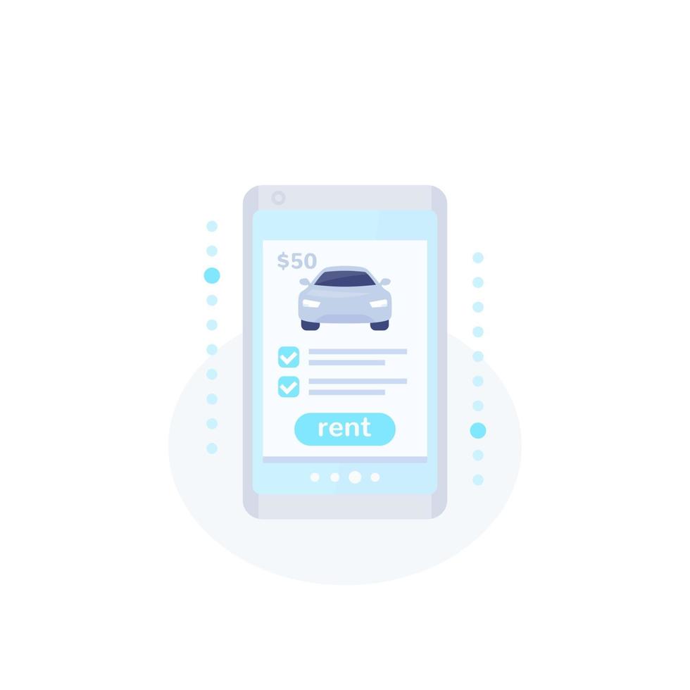 icono de vector de aplicación móvil de alquiler de coche