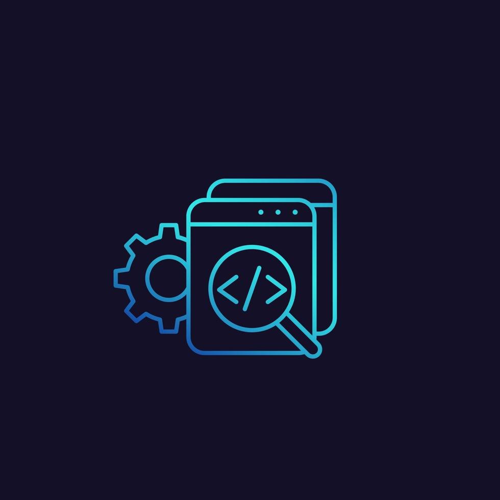 revisión de código y desarrollo de software vector icono lineal