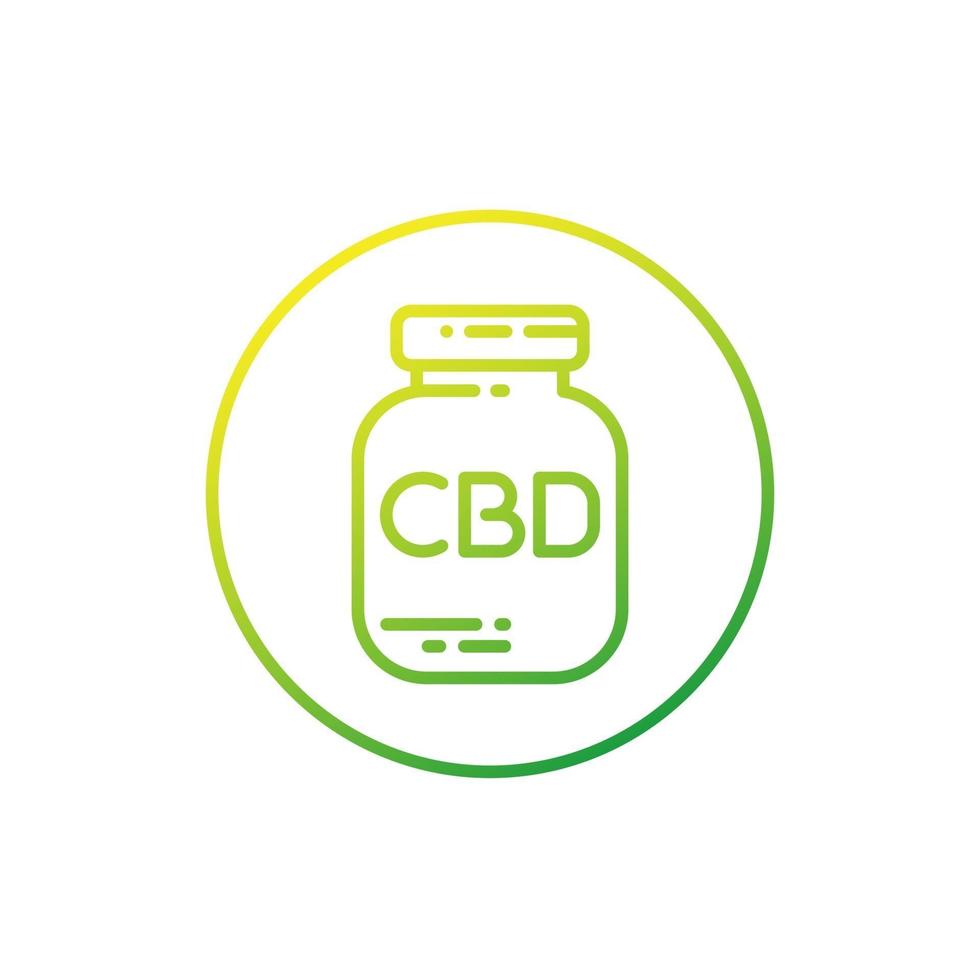 Icono de línea de botella de aceite de CBD en blanco vector