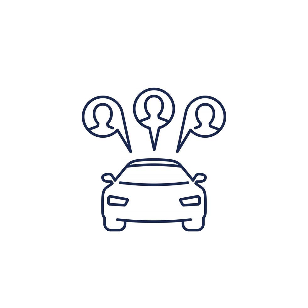 icono de carsharing con coche y pasajeros. vector