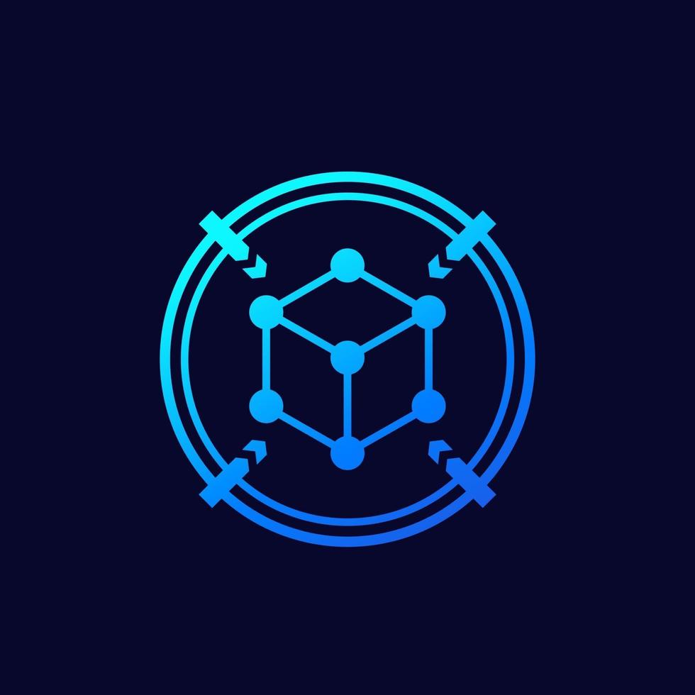 3d scanning icon with cube vector