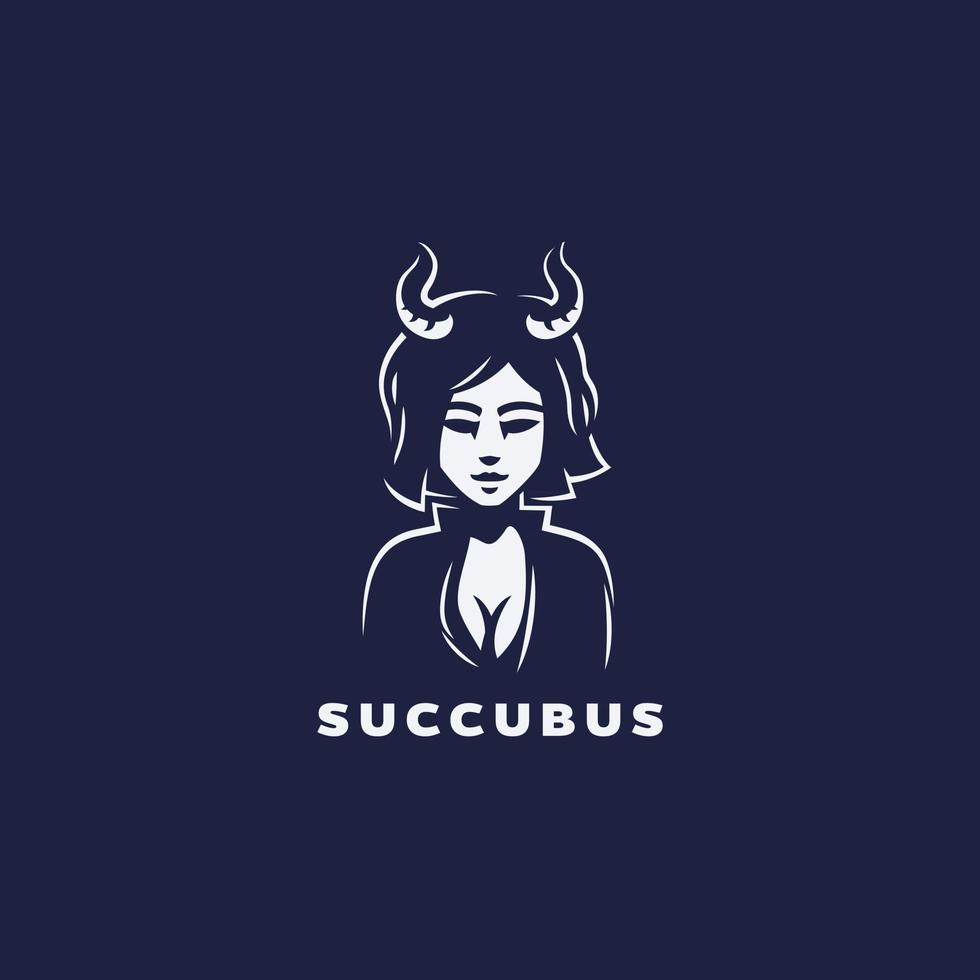 diseño de logotipo súcubo con chica demonio o hechicera con cuernos vector