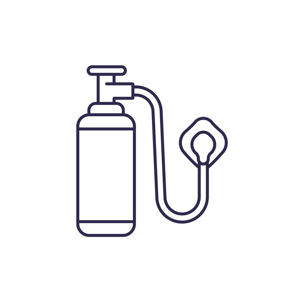 oxygen tank with mask line icon on white vector