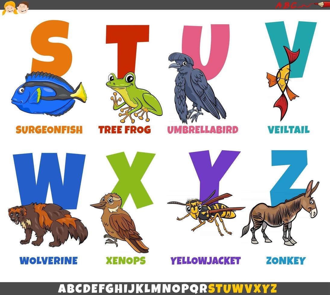 educational cartoon alphabet set with animal characters vector